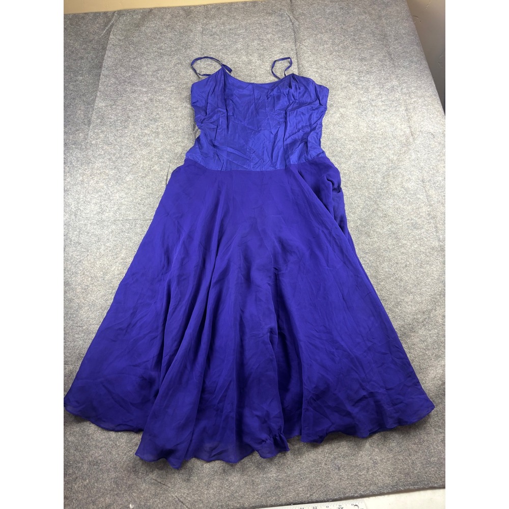 VTG Linda Lundstrom Silk Midi Dress Royal Blue Spaghetti Strap Chiffon Womens 10